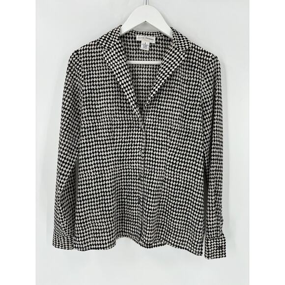 Rena Rowan Vintage Blouse Womens 6 Black White Grid Diamond Long Sleeve Top - Picture 1 of 16